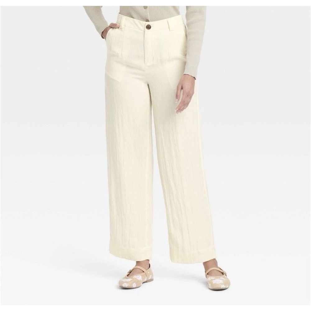 A New Day Women's Pants High-Rise Straight Trousers Wide Leg Relaxed - White 4